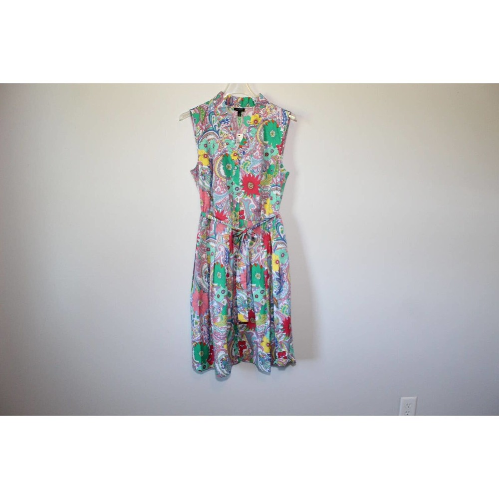 NWT Talbots Floral Paisley Sleeveless Button Front Dress With Tie Size 12 H14884 - Picture 9 of 11